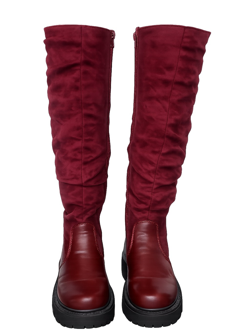 Carlkarida Burgundy Knee High Leather & Suede Boots Size 7.5